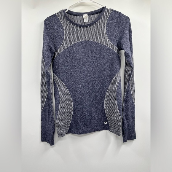 GAP Tops - Gap Fit Motion Gray Blue Nylon Blend Long Sleeve Performance Tech Shirt Size S